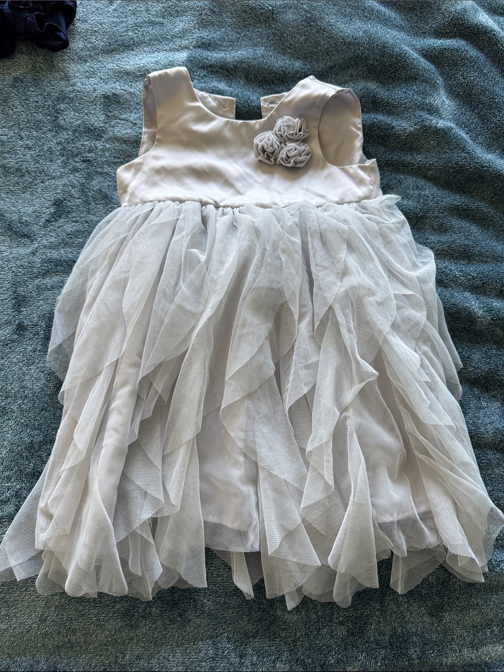 Carter's Silver Tiered Tulle Dress with Rosette Bodice